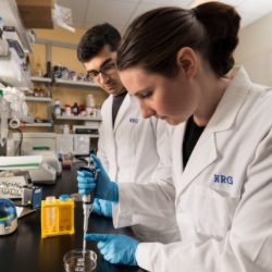 Two 十大赌博正规老平台 students working on an experiment in a lab.